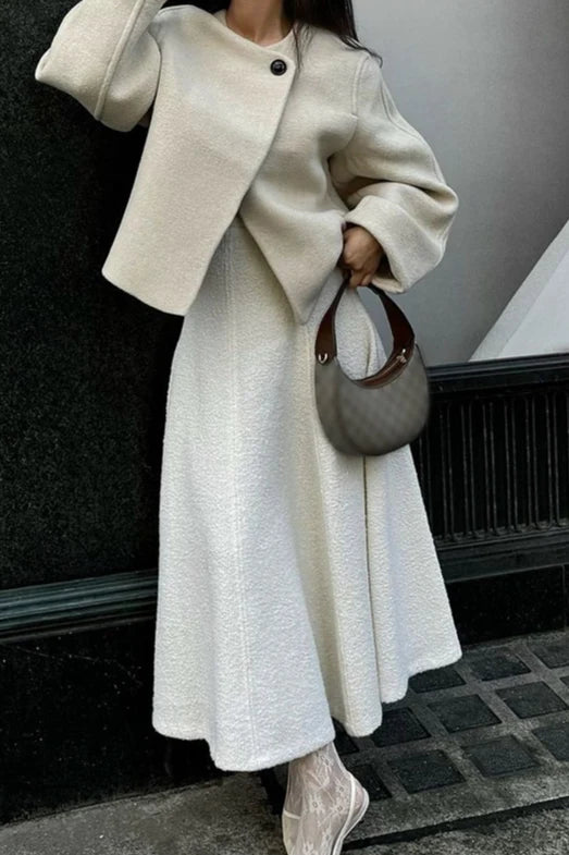 Winter Wool Round Neck Cropped Coat