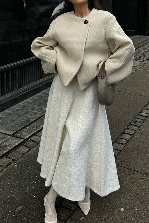 Winter Wool Round Neck Cropped Coat