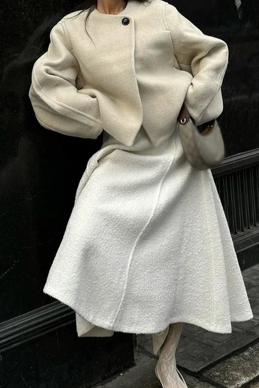 Winter Wool Round Neck Cropped Coat