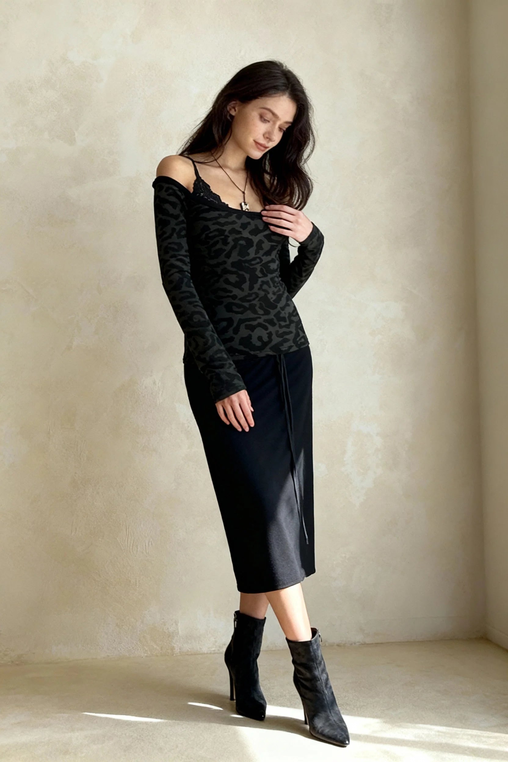 Off Shoulder Leopard Layered Blouse