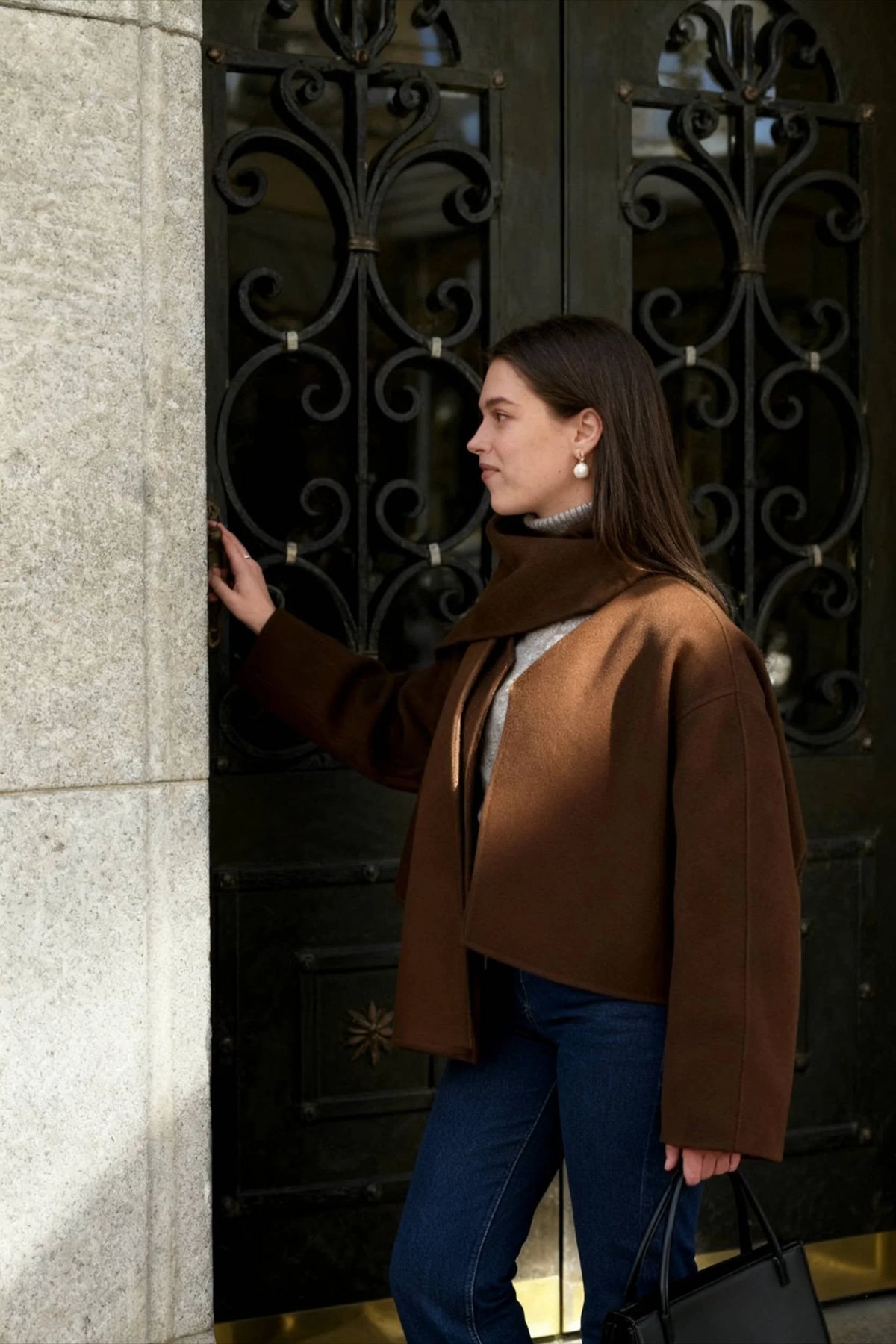 Brown Woolen Round Neck Scarf Coat