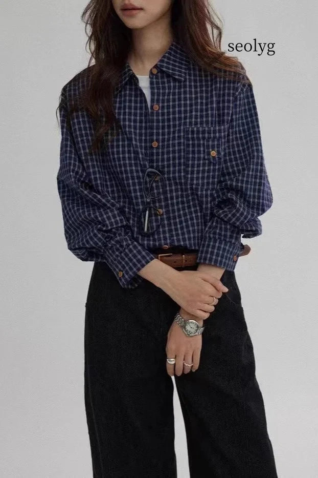 Plaid Relaxed Fit Versatile Premium Elegance Blouse