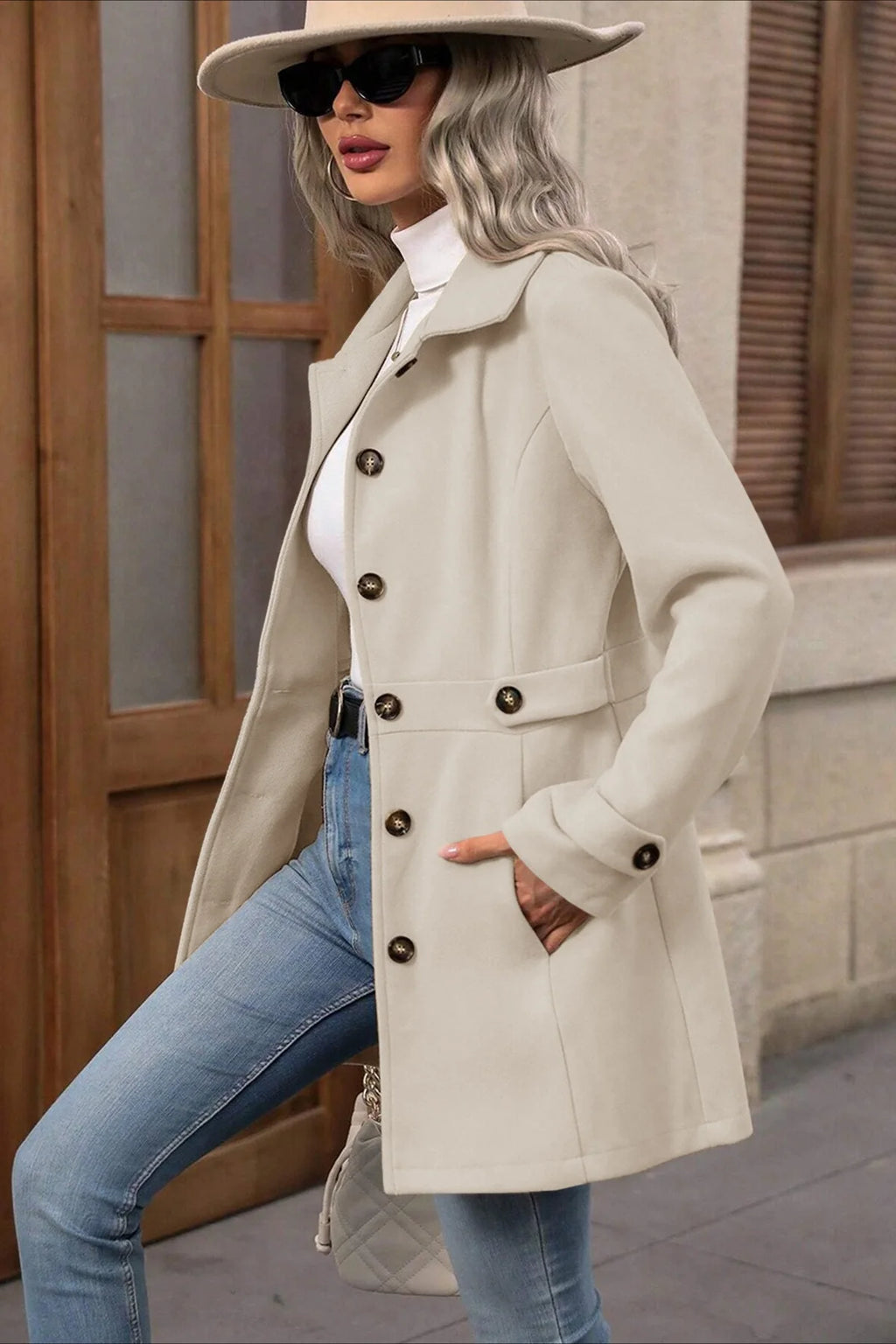 Midi Wool Blend Belted Notch Lapel Coat