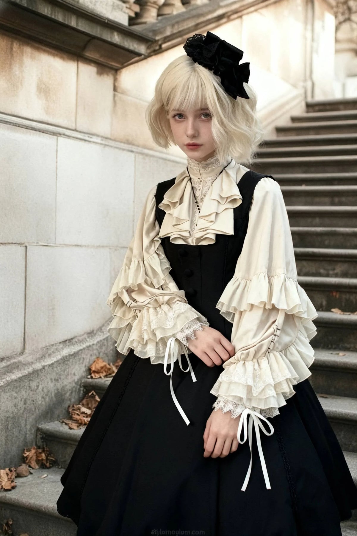 Dark Frill Batwing Sleeve Top
