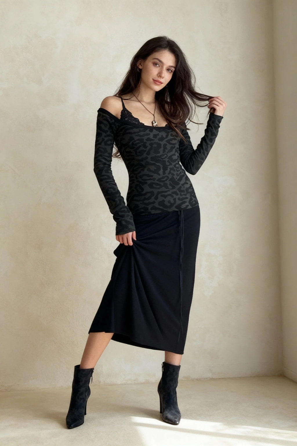 Off Shoulder Leopard Layered Blouse