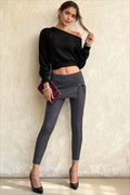 Minimalist Slim Asymmetrical Neck Long Sleeve Blouse