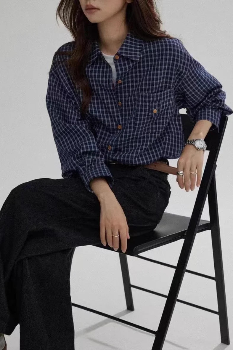 Plaid Relaxed Fit Versatile Premium Elegance Blouse