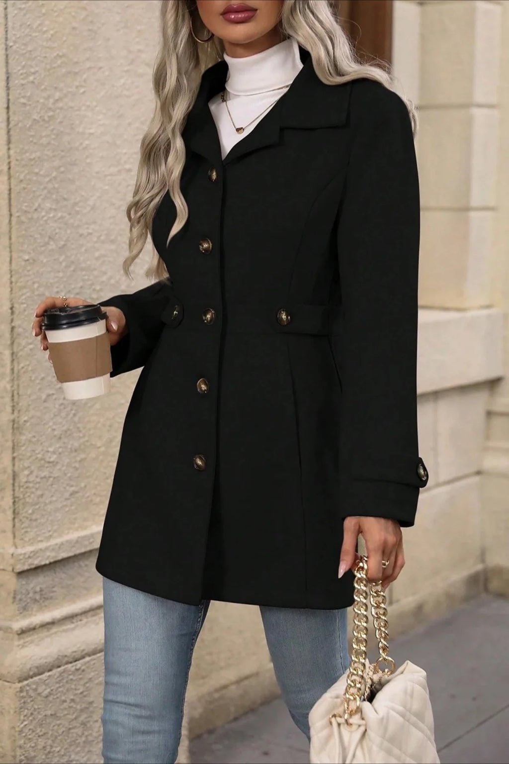 Midi Wool Blend Belted Notch Lapel Coat