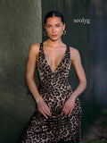 Leopard Backless V Neck Club Mini Dress