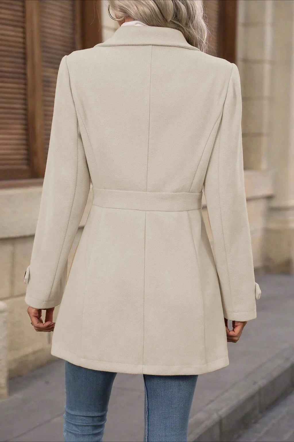 Midi Wool Blend Belted Notch Lapel Coat