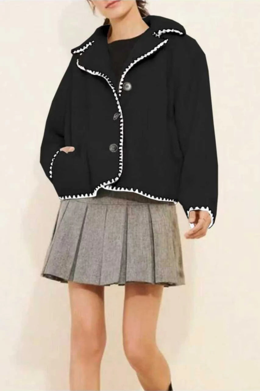 Chic Faux Shearling Lace Trim Oversized Coat
