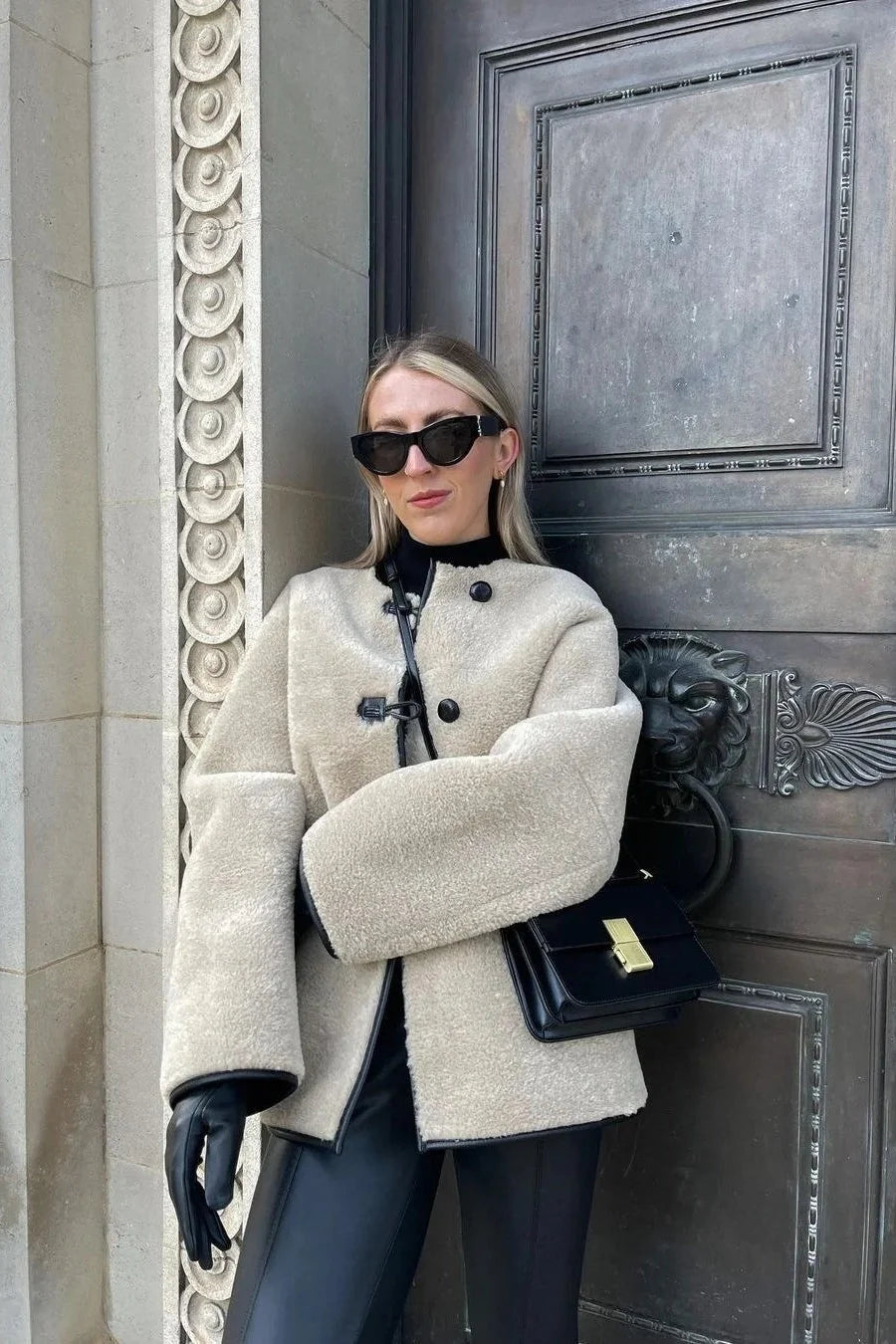 Round Neck Faux Fur Long Coat