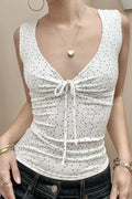 Striped V Neck Tie Crop Blouse