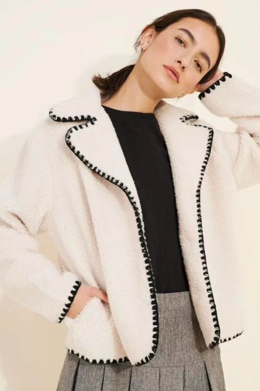 Chic Faux Shearling Lace Trim Oversized Coat