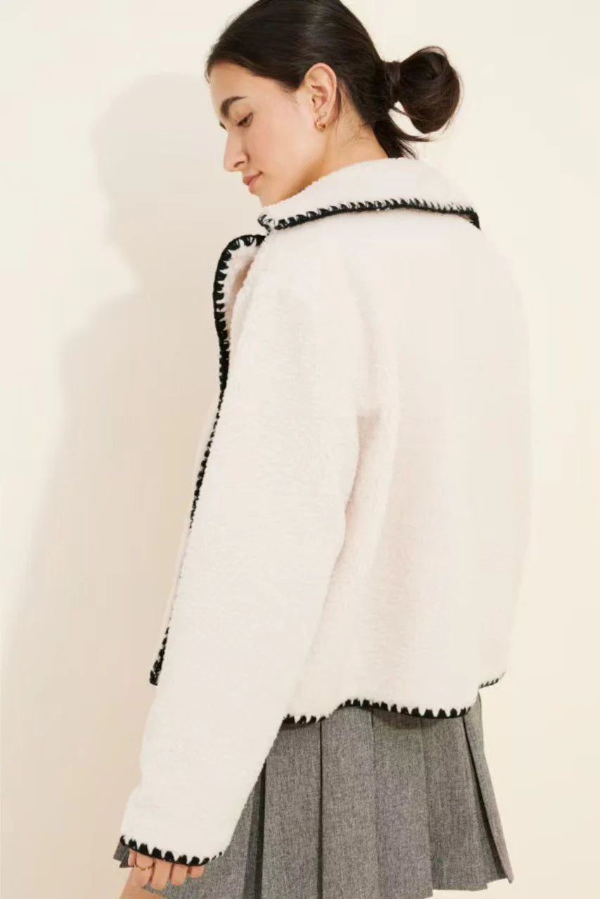 Chic Faux Shearling Lace Trim Oversized Coat