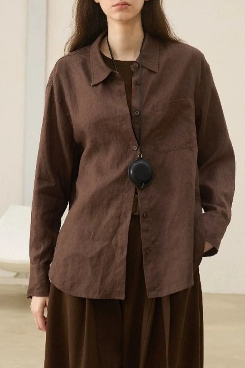 Linen Green Oversized Versatile Long Sleeve Blouse