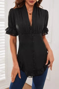 Steampunk Victorian Tie Front Short Sleeve Ladies Blouse