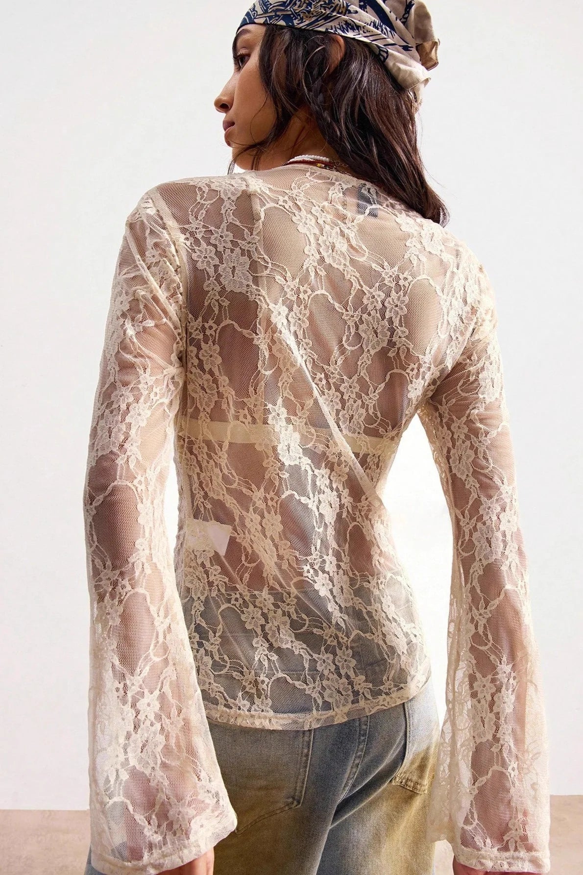 Lace Sheer Slim Unique Design Elegant Workwear Blouse