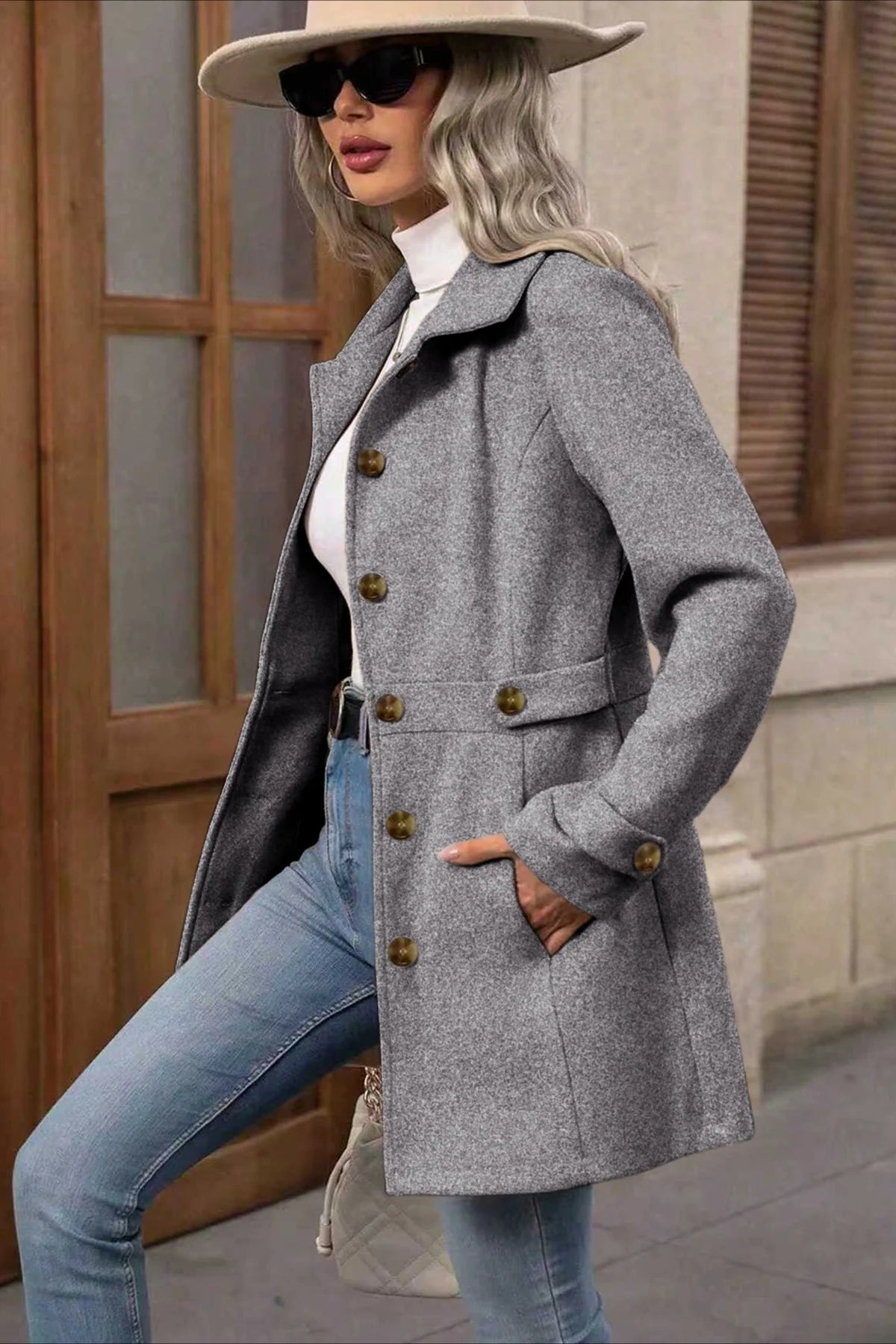 Midi Wool Blend Belted Notch Lapel Coat