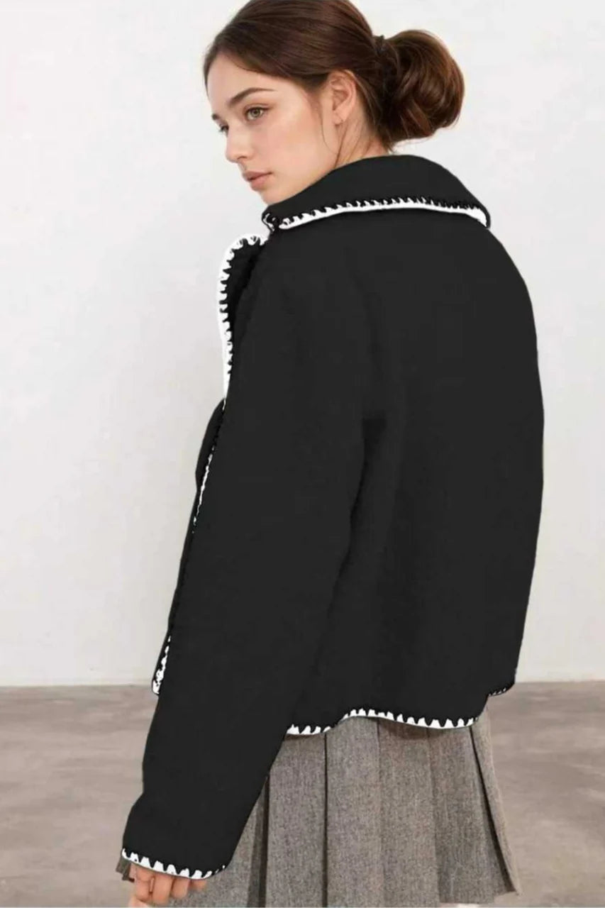 Chic Faux Shearling Lace Trim Oversized Coat