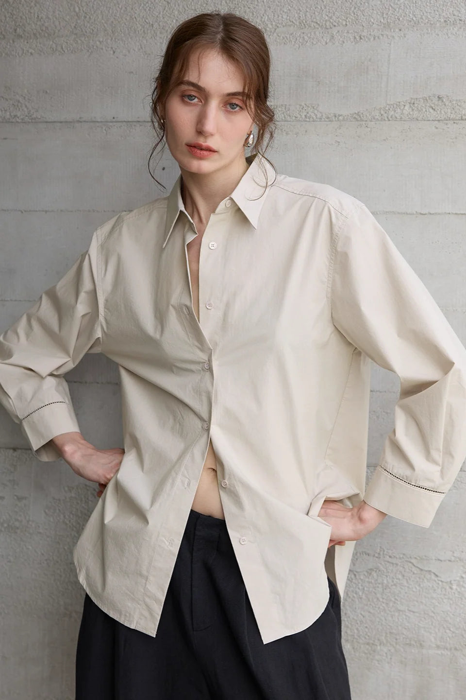 Premium Cotton White Oversized Collared Long Sleeve Blouse