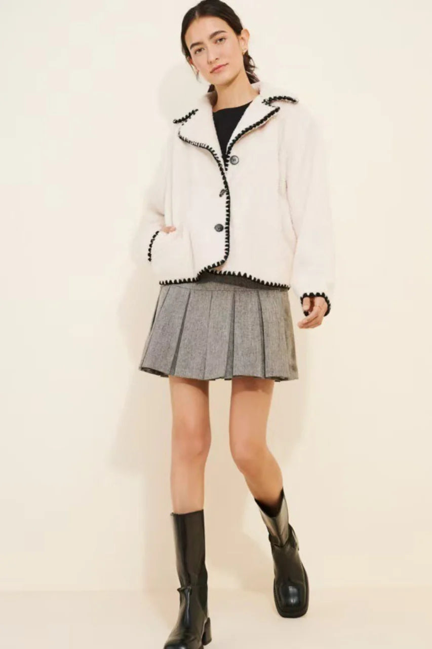 Chic Faux Shearling Lace Trim Oversized Coat